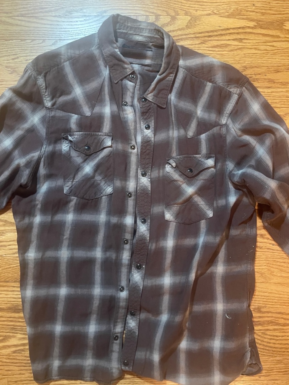 All Saints Brown and Cream Plaid Button-Down Shirt